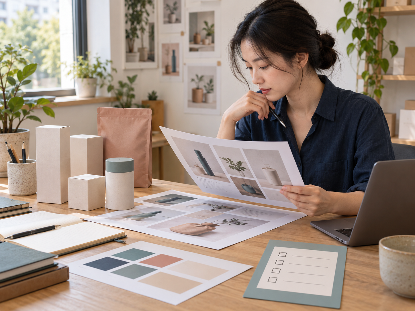 Người biên tập kiểm tra bản in và bảng thuộc tính sản phẩm
